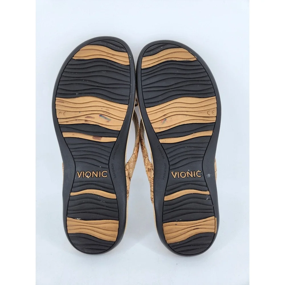 Vionic Bella II Thong Sandals Womens 10 Tan Cork‎ Orthotic Bow Flip Flops